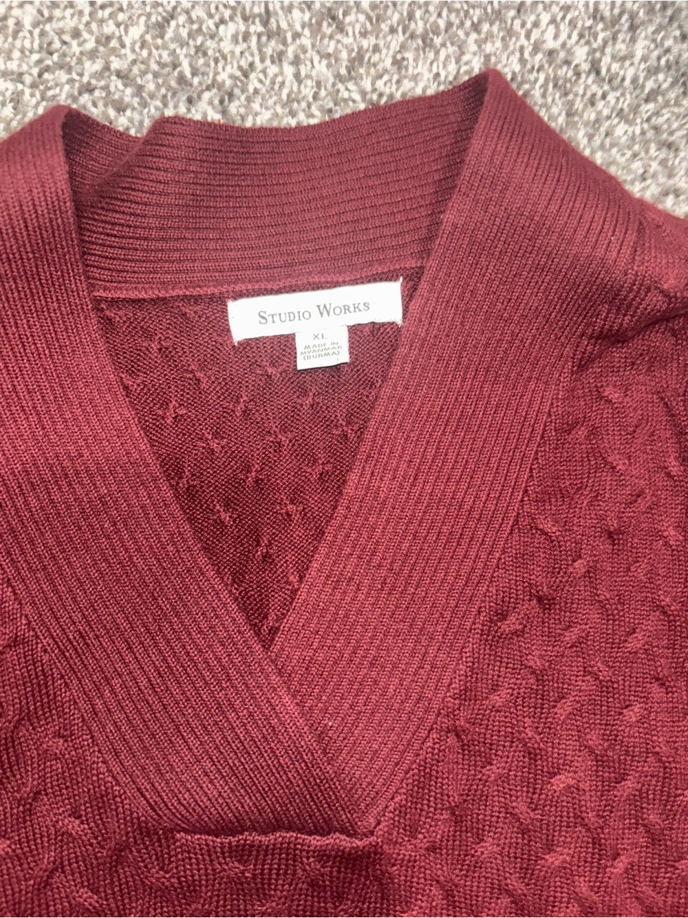 Studio Works  Deep Wine V-Neck Textured Knit Sweaters~ set of 2 ~ Like new~